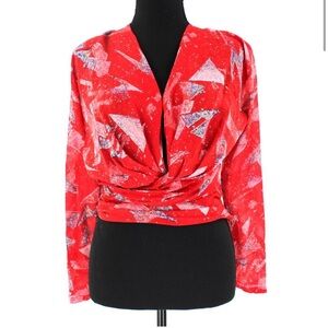 IRO Silk Red Geometrical Washable Silk Blouse